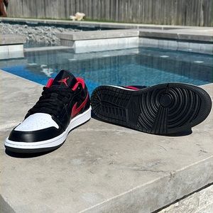 Jordan 1 lows, size 9, color red/black/white
